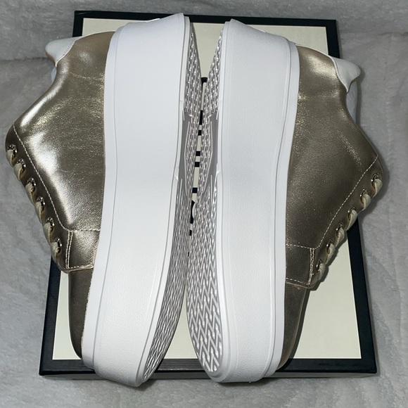 NWT J/SLIDES HALLY Gold Metallic & White Leather - Picture 12 of 16